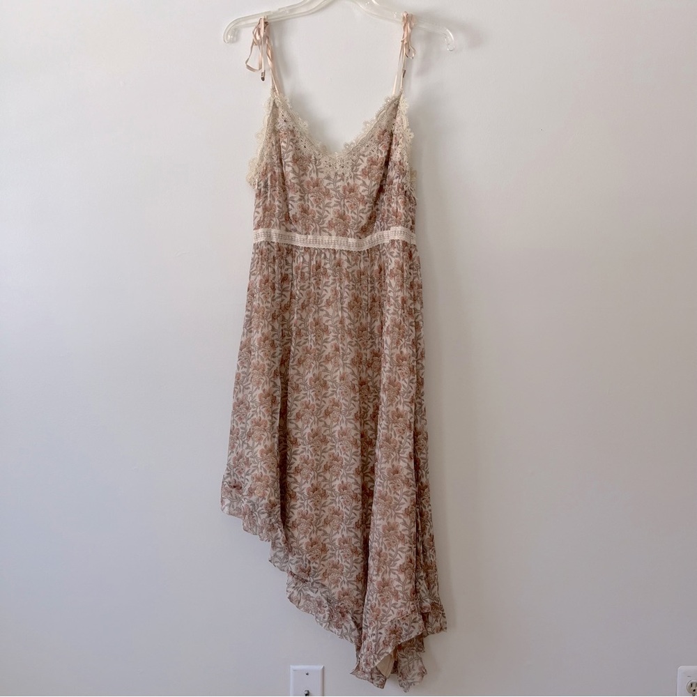 PAIGE Aubry Dress Medium Asymetrical Lace Trim Boho Shoulder Tie